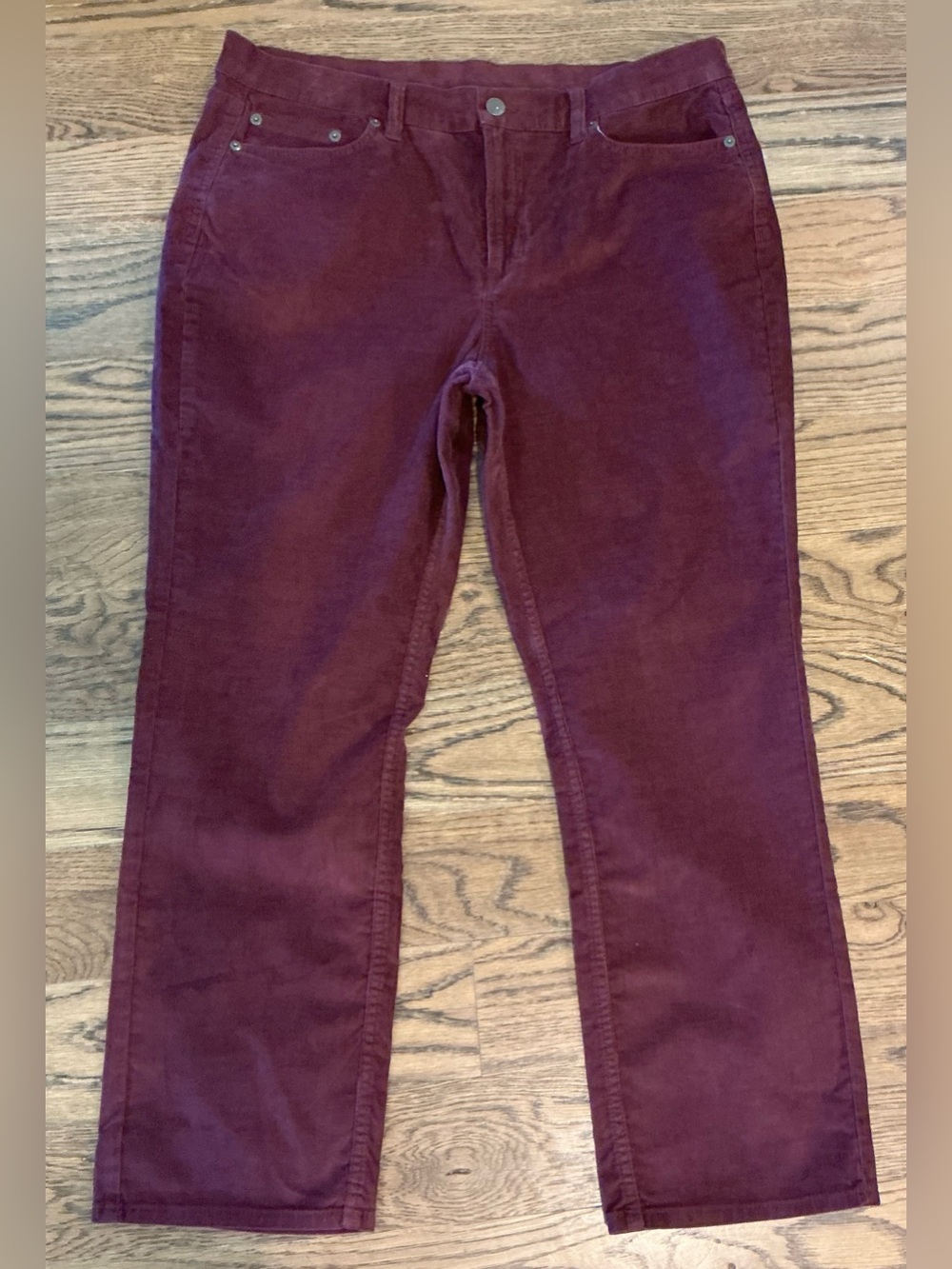 L.L.Bean BeanFlex Corduroy Pants 16P Burgundy Wine Straight Leg Cotton Stretch